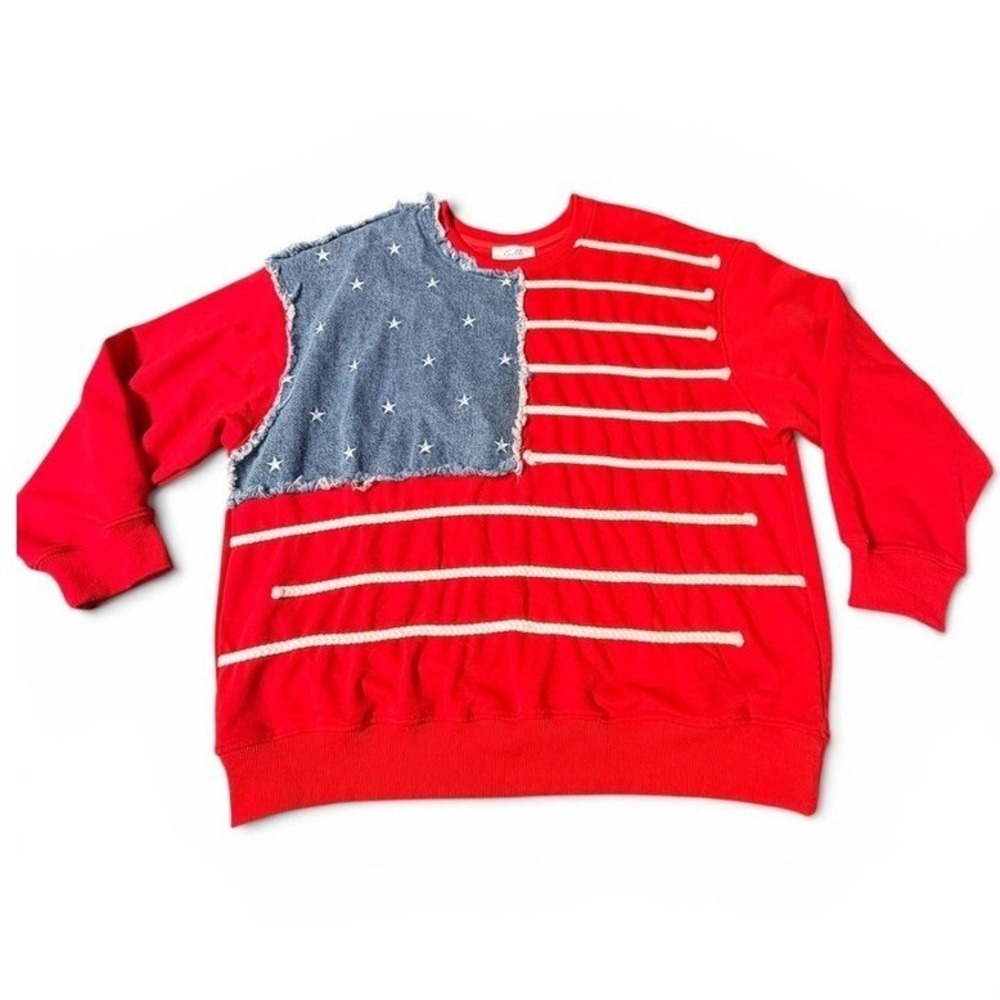 Gilli Sweatshirt Womens‎ M Red USA American Flag Denim Americana 4th of July